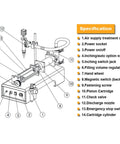 Diagram of Pro Shop Heavy Duty Stainless Steel Automatic Liquid Filling Machine 10 To 2500 Ml showing detailed specifications and parts.