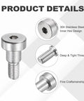 Heavy Hitter 304 Stainless Steel Shoulder Bolts 8 Piece Pack M6x1 Thread Hex Socket Heads showcasing inner hex design and tight threads.