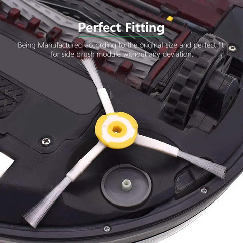 Replacement Side Brushes For Roomba 500 600 700 800 900 Series With Preinstalled Screws 9 Pack shown installed on Roomba