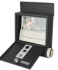 Open Stainless Steel Mailbox With Key Lock Wall Mounted Large Capacity Mailbox With Newspaper Compartment Silver Finish Fifteen Point Four Inches Long Twelve Inches Wide Four Point Eight Inches Deep showing interior with papers and key