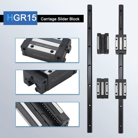 Two 450mm Linear Guide Rails Kit With Four Carriage Blocks And Four End Stops For Smooth Easy Motion in CNC Machines and 3D Printers