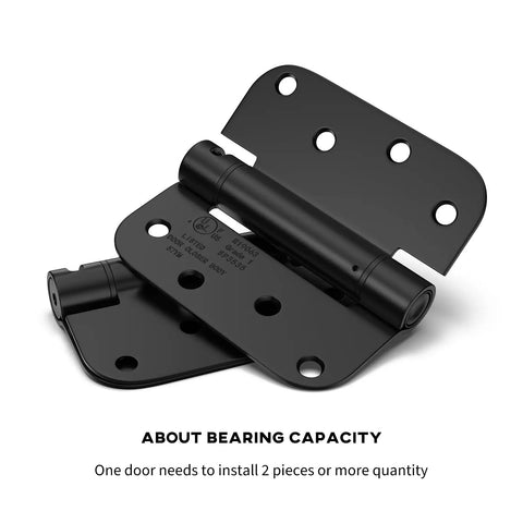Heavy Duty Matte Black Self Closing Door Hinges 4 Pack 4x4 Inches With Spring Loaded Five Eighth Radius Corners Iron Construction Two Point Seven Millimeter Thick Built To Last And Easy To Install in focus