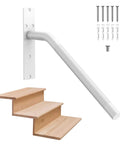 Slick 16 Inch Matte White Stair Handrail Rock Solid Anti Slip Knurled Grip Outdoor Porch Railing Fits One To Three Steps, mounted on steps.