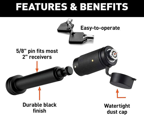 All American Patriotic Trailer Hook Cover And Lock Set For 2-Inch Receiver with black finish and keys shown