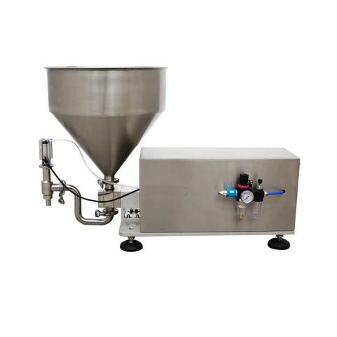 Pro Grade 110V Rotary Pump Filler For Thick Pastes And Runny Liquids With Durable Steel Housing and cone-shaped hopper.