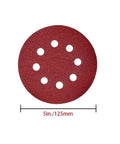 50 Pcs 5 Inch 125mm Wet Dry Sanding Discs With Eight Holes For Wood Metal Polishing And Surface Smoothing Tasks. Red abrasive disc.