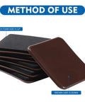 Stack of Heavy Duty Four Point Seven Inch Square Furniture Sliders Pack Of 8 For Carpet with brown side facing down.