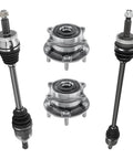 Front Left And Right CV Axle Shafts With Wheel Hub Bearing Assemblies Kit Without ABS For 2015-2019 Hyundai Sonata And 2016-2020 Kia Optima 4-Piece Replacement, showing both axles and hubs