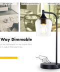 Industrial Table Lamps Set Of 2 For Bedroom And Living Room Dimmable 3 Way Touch Control Nightstand Lamps Black Finish