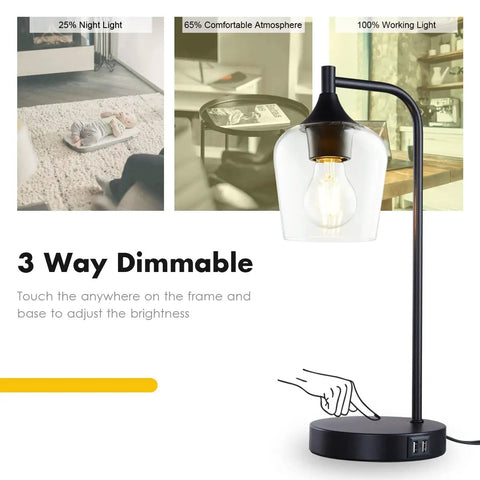 Industrial Table Lamps Set Of 2 For Bedroom And Living Room Dimmable 3 Way Touch Control Nightstand Lamps Black Finish