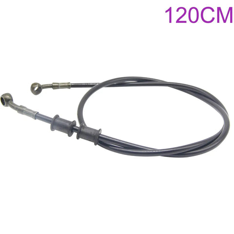 Braided Stainless Steel Brake Hose For Motorcycles And Dirt Bikes, Flexible 120cm Clutch Line, shown in coiled black design