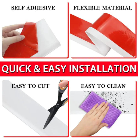 Vinyl Wall Baseboard Molding 4 Inch Peel And Stick Self Adhesive White 40 Feet Flexible Rubber Trim installation steps