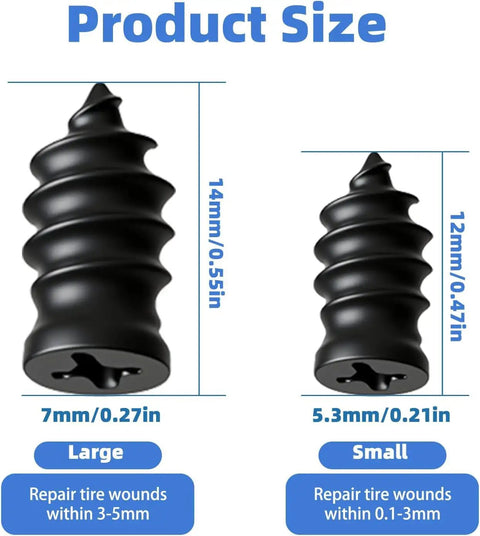 All-In-One Tire Repair Nails Kit For Cars, Motorcycles, And Trucks With 2 Sizes, DIY Friendly Plug Kit, Large and Small Nail Sizes Shown