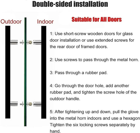 Double-sided installation instructions for Heavy Duty Solid Aluminum Door Handle Set For Exterior And Interior Doors With Double Sided Push Pull Design For Sliding Glass And Entry Doors Available In 16 24 32 40 And 48 Inch Options