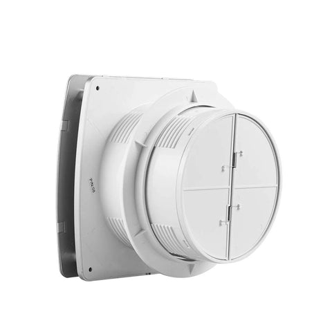 Side view of Super Quiet 141 CFM 6 Inch Wall Exhaust Fan With Anti Backflow Check Valve for ceiling or wall mount installation.