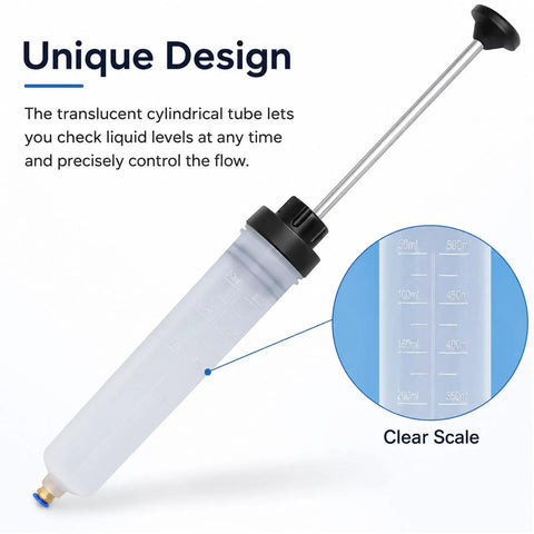 Heavy Duty 500ml Fluid Extractor Syringe For Brake Bleeding Manual Oil Transfer Pump With Clear Cylinder Tube to monitor fluid level.