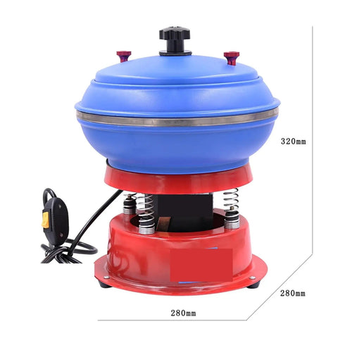 Vibrating Rock Tumbler Polisher For Jewelry Making, 5Kg Capacity, shown in blue and red with dimensions 280mm x 320mm