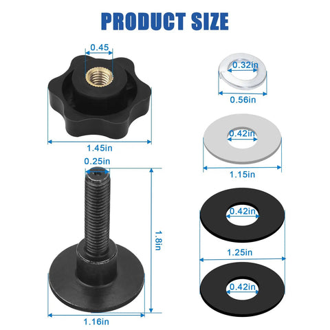 Slick Heavy Duty Replacement Tonneau Cover Clamp Kit With Elevator Bolts And Black Knobs For Hard Folding Truck Bed Covers showing sizes and components.