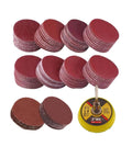 Top Notch 2 Inch Red Sanding Discs Pad Kit With Up To 102 Pieces for wood and metal finishing, showing multiple grits.