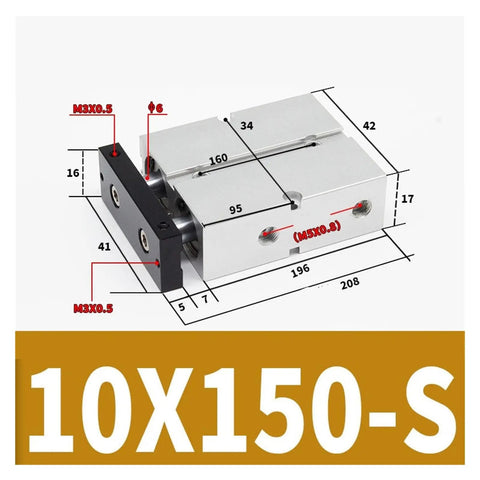 Diagram of Twin Shaft Pneumatic Actuator TN10X150S With M5 Air Ports for smooth linear motion and compact design