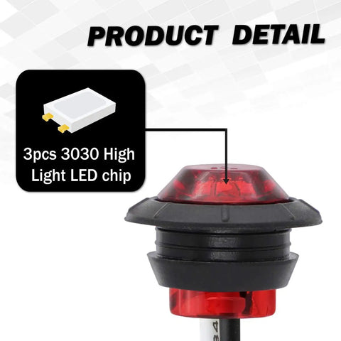 Meerkatt Three Quarters Inch Red LED Side Marker Light with 3030 High Light LED Chip and Plug Ends Detail