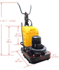 Electric Concrete Floor Grinder for Wet and Dry Grinding, Beast Mode Polisher side view with dimensions shown