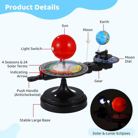 Hands On Solar System Model With Light For Kids And Teens, Totally Kid Friendly Orrery That Demonstrates Sun Earth Moon Dynamics In A Fun Planetarium Science Kit. 16.5x11.4 in plastic model with light switch and base