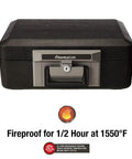Front view of Fireproof Safe Box With Key Lock And Carry Handle For Locking Down Cash, Jewelry, And Important Documents At Home, 0.25 Cu Ft.