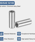 Slick Rolling Pack Of Eight Oilless Sleeve Bearings 5mm Bore By 7mm Outside Diameter X 20mm Length Aisi 52100 Steel Bushings close up view.