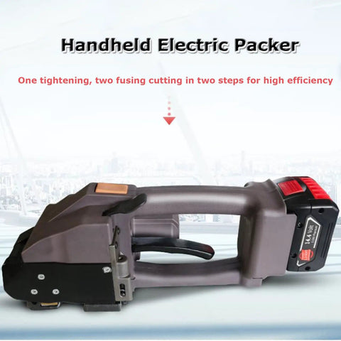 Heavy Duty Badass Automatic Electric Strapping Machine With Dual 5000 Mah Batteries Handheld Pet And Pp Strap Banding Tool side view