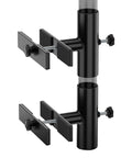 Beefy Adjustable Patio Umbrella Stand For Deck Railing Mounts Heavy Duty Steel Base With Clip Clamp, black rust-resistant finish.