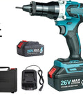 Cordless 26V Portable Electric Rivet Gun Kit With Brushless Blind Riveter For Aluminum Iron Steel Rechargeable Battery Complete Tool Set For Fast Clean Metal Joining On The Go, with 26V battery and nozzles
