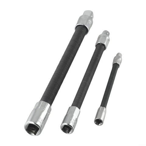 Flexible Socket Extension Bar Set, 3 Piece Long Reach Ratchet Adapter With 360 Swivel Shaft For Tight Spots, Drill Compatible Wrench