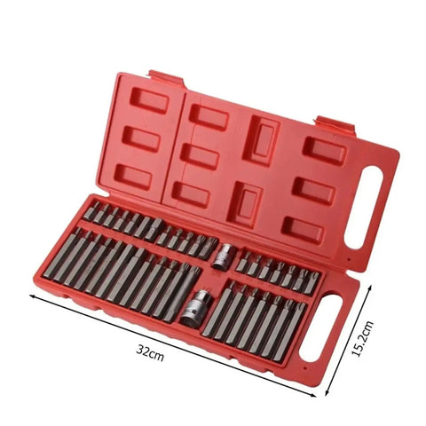 Heavy Duty 40pc Screwdriver Bit Set With Holder Featuring High Torque Hex Star Torx Socket Tips For Electric Repair That Crushes Rusted Bolts Effortlessly Without Bending Or Stripping, red 32cm case