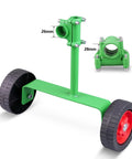 Adjustable String Trimmer Support Wheel Attachment For 26mm And 28mm Poles, green metal roller with two wheels for ergonomic use.
