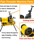 Heavy Duty Electric Pipe Threader Machine 1/2 To 4 Inch parts showing cutting knife and front rear chuck for easy pipe clamping.