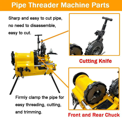 Heavy Duty Electric Pipe Threader Machine 1/2 To 4 Inch parts showing cutting knife and front rear chuck for easy pipe clamping.