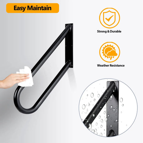 Black handrail for Rugged RV Stairs With Handrail And Step Covers 5 Step Ladder For Outdoor Use, shown with easy maintenance features.