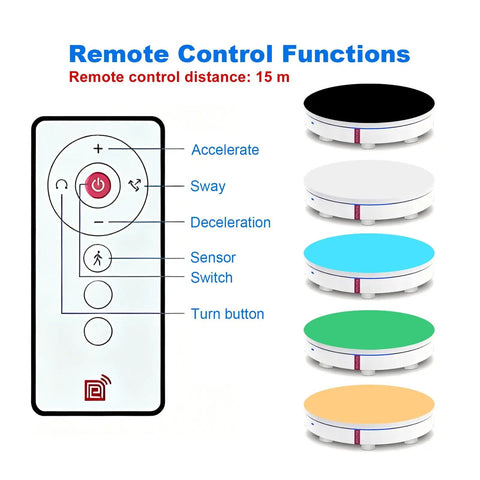 Remote control functions for Heavy Duty 300 Lbs Motorized Rotating Display Stand For Photography And 3D Scanning.