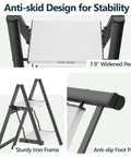 Foldable Two Step Ladder With 330 Pound Capacity Anti Slip Feet Sturdy Alloy Construction Compact Step Stool For Home Kitchen Closet Use Black And White, 7.9" pedal