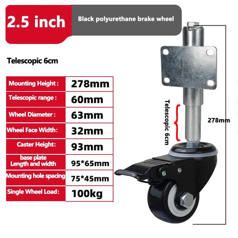 Built Tough 2 Point 5 Inch Spring Loaded Door Caster Wheel With Self Retracting Arm And Four Bolt Mounting Plate For Heavy Load Garden Doors Rolling Like Butter Over Bumps No Fuss At All, black polyurethane brake wheel with specs.