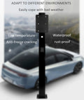 Heavy Duty Floor Mounted EV Chargers Built Like A Tank With Rustproof Steel Outdoor Electric Vehicle Charging Station ultra tough weather resistant pedestal in black.