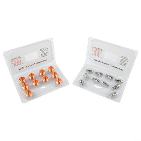 20 Pack Plasma Cutter Consumables Kit With 743.0441 Electrode And 743.0132 Nozzles For PSB60 PSB121 Torch, showing copper nozzles and electrodes.