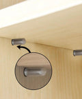 Heavy Duty Twenty Pack Stainless Steel Shelf Support Pegs With Silent Rubber Liners For 5 Mm And Quarter Inch Cutouts visible in wooden cabinet.