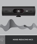 Built Different Brio 501 Full HD Webcam With RightLight 4 Tech 1080p Video Call Camera front view with noise-reducing mics