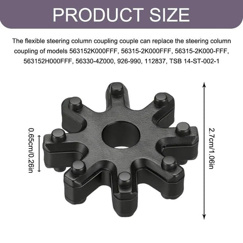 Top Tier Flexible Steering Coupler Cross Shaft Replacement with black plastic design, size 2.7cm, 0.65cm diameter for Hyundai Kia cars.