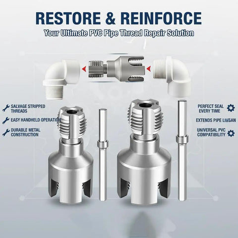 Upgraded 4 In 1 Plastic Pvc Water Pipe Threading Die Set With Internal External Thread Cutter For 1/2 3/4 And 1 Inch Pipes, showing durable metal construction and universal PVC compatibility.