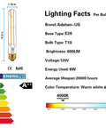 Lighting facts for Dimmable 6W Edison Tubular LED Bulbs T10 T30 With E26 Base, 4000K, 60W equivalent, energy efficient specs