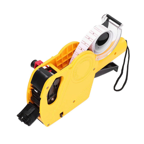 8 Digit Price Tag Gun Manual Labeling Machine With Cartridge Portable Price Marking Tool For Office Retail Shop Grocery Store Yellow No Battery Needed Hand Operated Durable Plastic Design Easy Grip For Daily Use featuring yellow casing and roll of labels