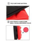 Pro Level Studio Gear Acoustic Foam Panels 12 Pack Sound Dampening Wall Tiles 2 X 12 X 12 Inch red and black polyurethane with sound-absorbing holes.